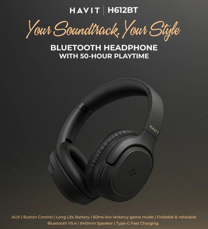 Headphone Sem Fio Havit H612BT Bluetooth, Até 50 Horas de Duração da Bateria