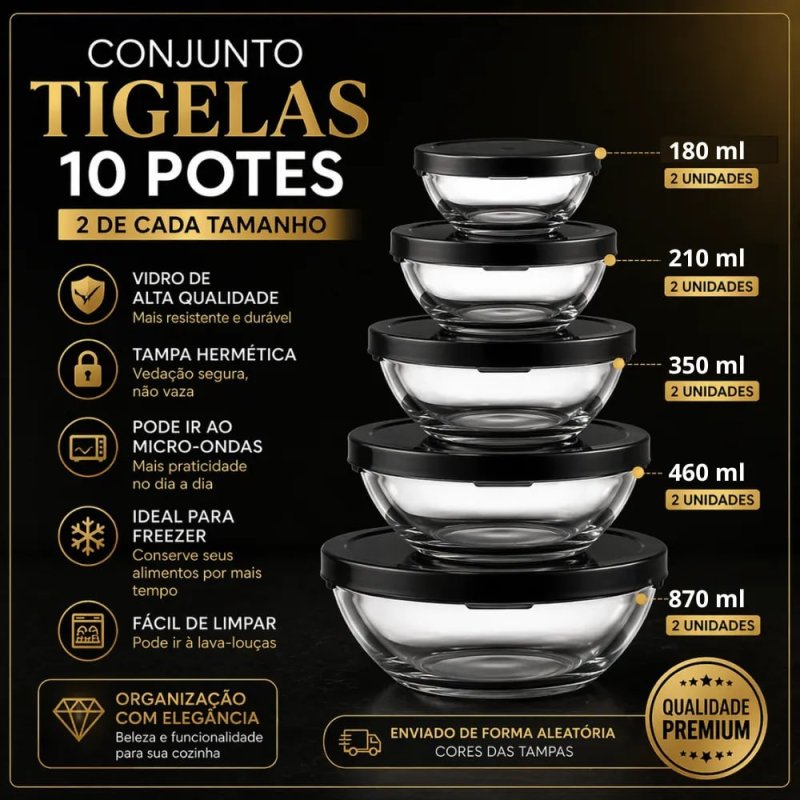 Conjunto De Potes 10 Peças Vidro