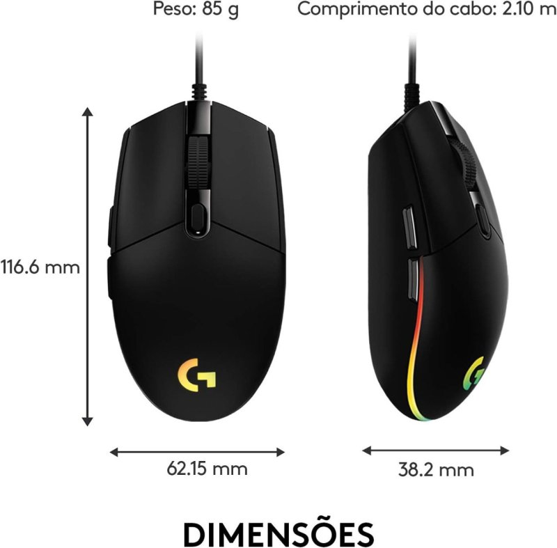 Mouse Gamer Logitech G203 LIGHTSYNC RGB - Preto