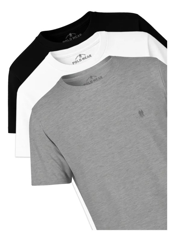 Polo Wear Kit 3 Camisetas Masculinas - 100% Algodão