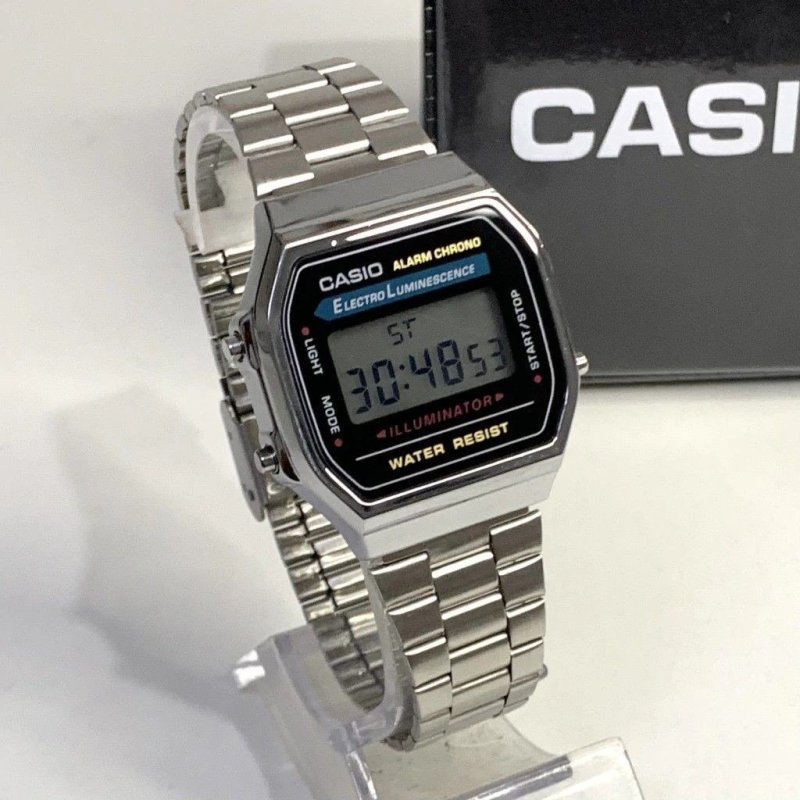 Relogio Casio unissex A168wa-1 Aço Retrô Vintage Luz neon alarm cronometro data