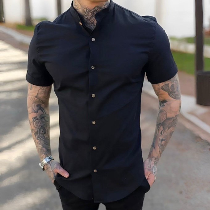 Camisa Slim Fit Social Eterno Masculina Gola Padre Lisa + Frete Grátis