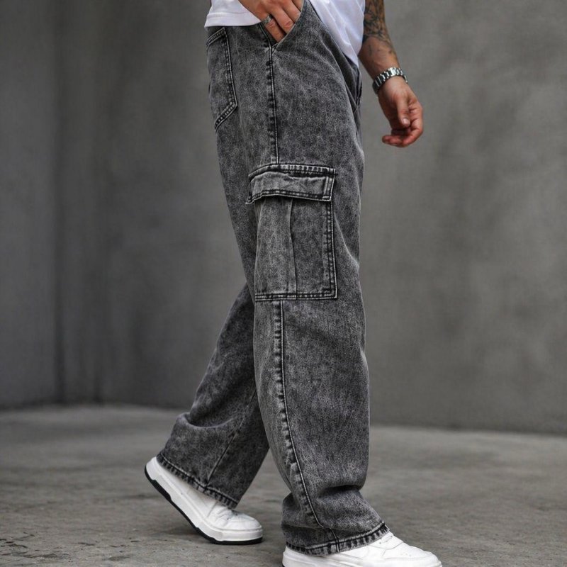 Calça Cargo Jeans Cós De Elástico