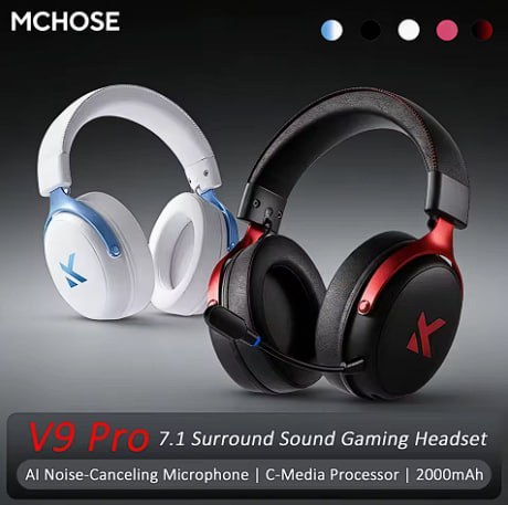 Headset MCHOSE V9 Pro Gaming Headset, Over-Ear Quad-Mode (SOMENTE COR PRETA)
