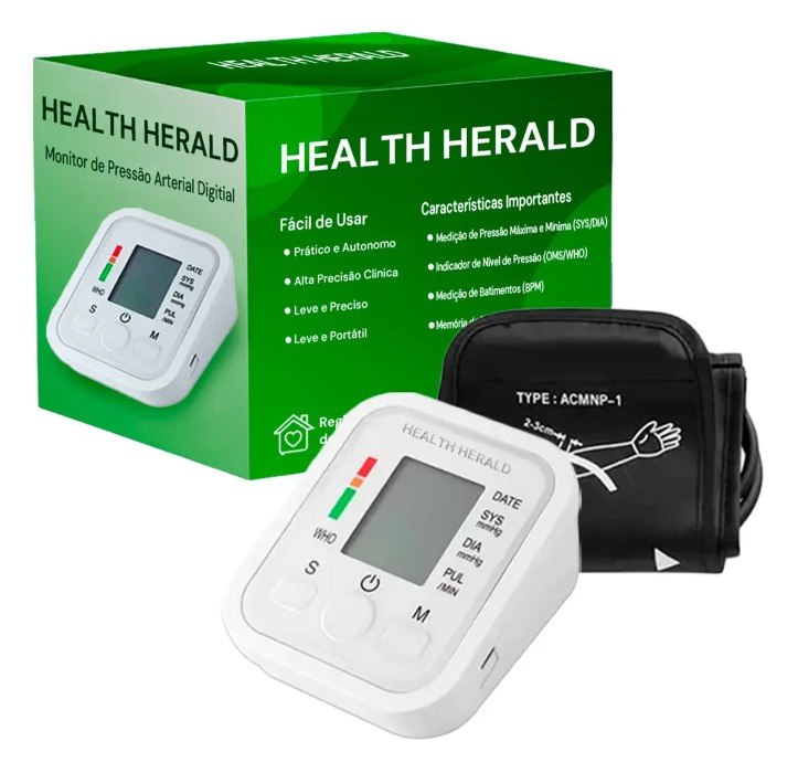Medidor de Pressão Arterial Digital Health Herald Braço USB Branco