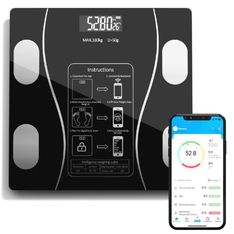Balança Corporal Digital - Bioimpedância Bluetooth - Vidro Temperado