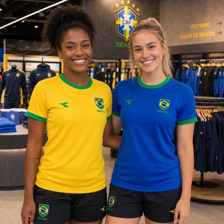 Camiseta Feminina Diadora Seleção Brasil Copa Mundo Campione