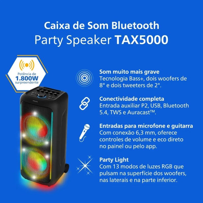 Philips Tax5000/78 - 1800W - Party Speaker - Preto