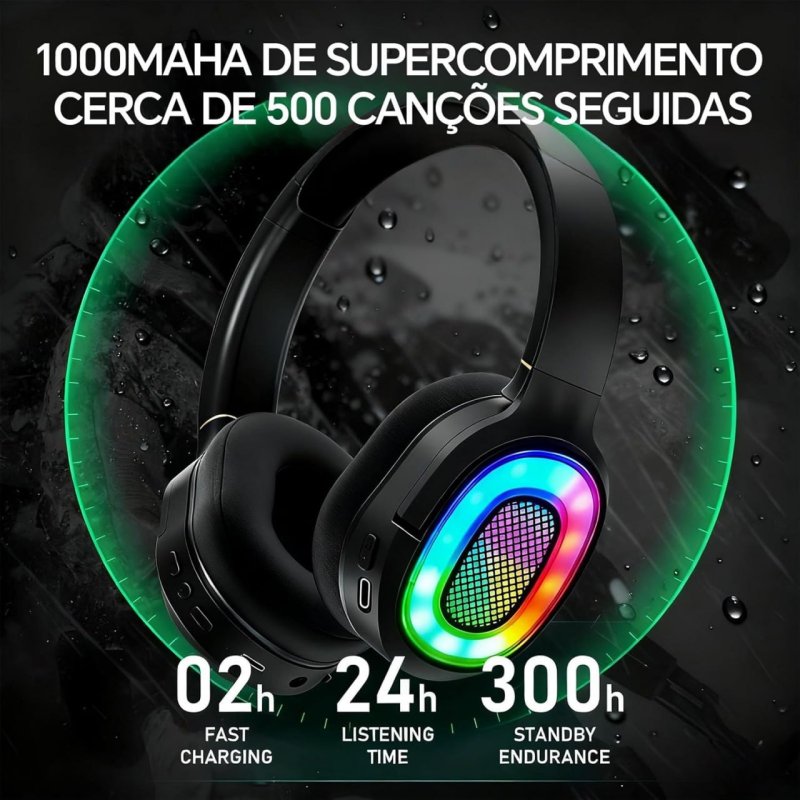 Fones de ouvido Bluetooth com luz LED
