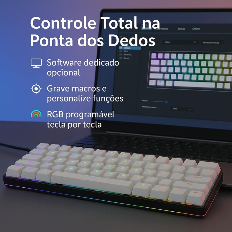 Teclado Mecânico Gamer 60% Force One Atlas, 63 Teclas, Switch Huano Red