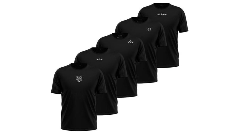 Kit com 5 Camisetas Dry All Black Alpha