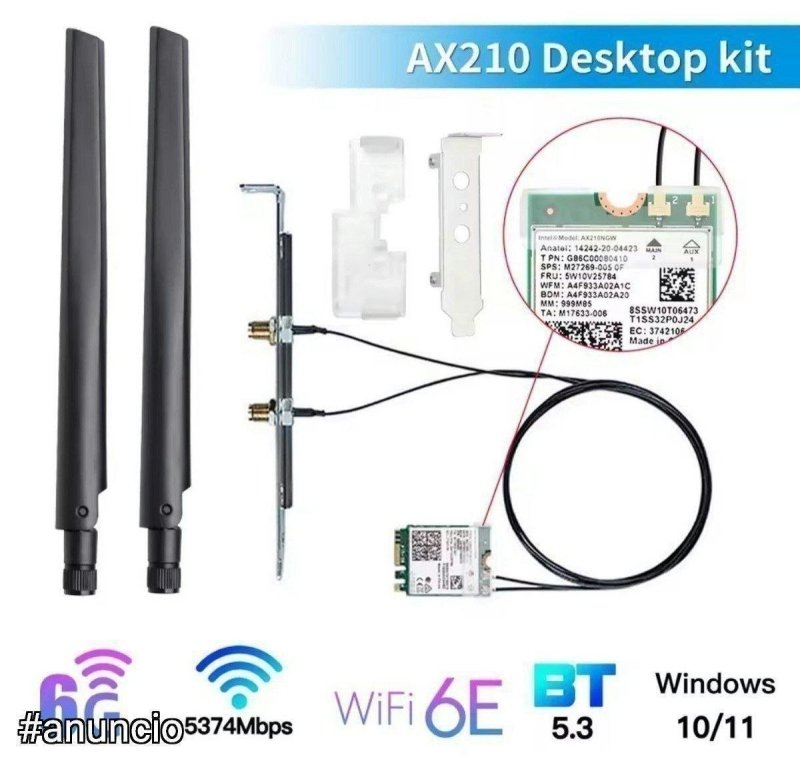 Placa Wifi 6E Ax210 + Bluetooth 5.3 + espelho e antenas