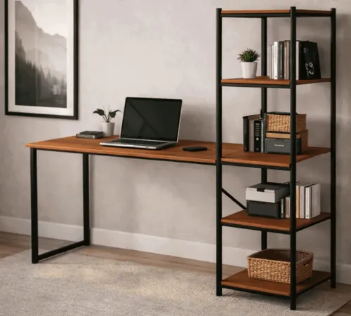 Mesa Escrivaninha Para Estudo E Home Office, Athenas - Preto-canela