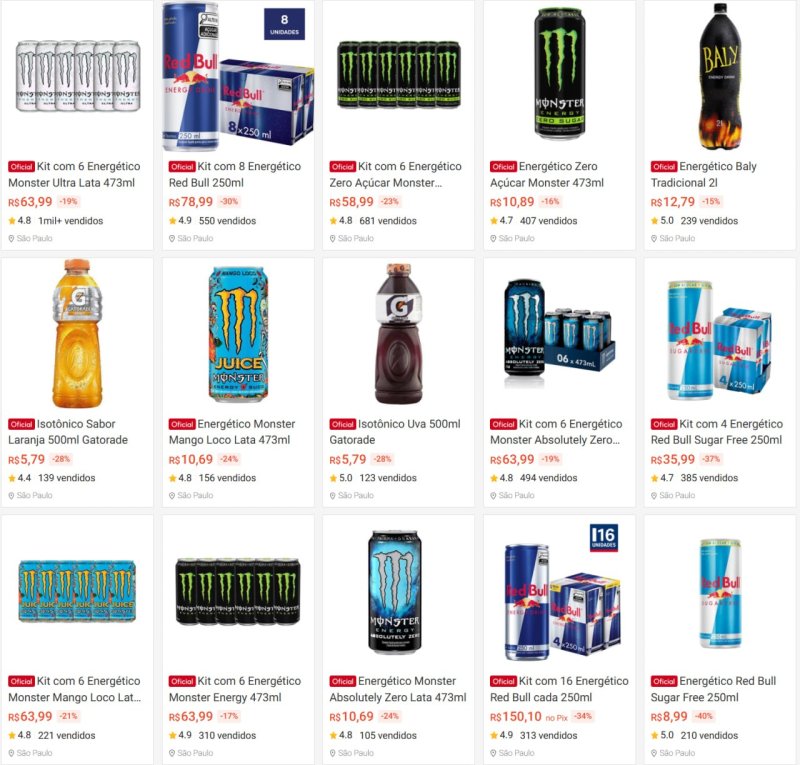 Energético em oferta, loja oficial Shopee