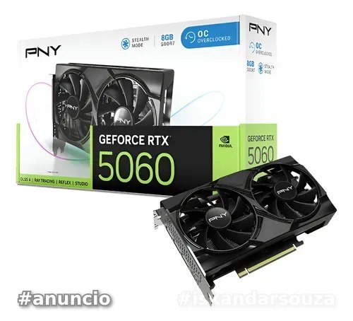 Placa de vídeo Pny Geforce Rtx 5060 com ventilador duplo com overclock