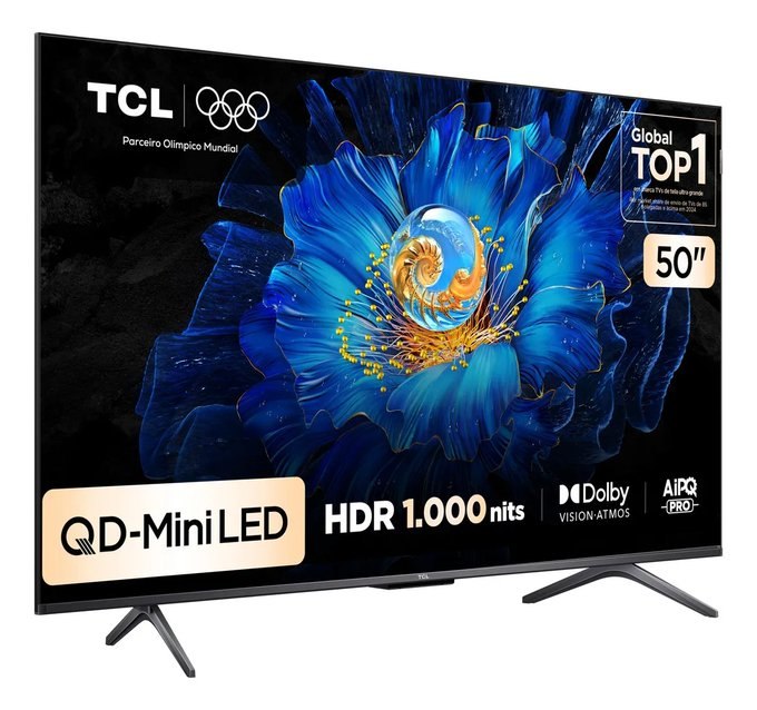 Smart TV TCL 50 Polegadas QLED Mini LED 4K C6KS WiFi Bluetooth Google TV HDR10+ Dolby Atmos 50C6KS + Frete Grátis