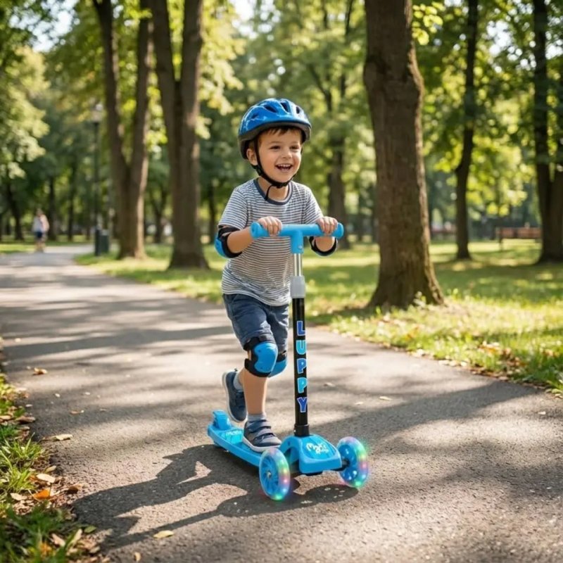 Patinete Infantil 3 Rodas Led Dobrável Luppy Azul