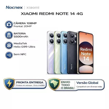 Xiaomi Redmi Note 14 4G 256GB - Tela AMOLED - Versão Global