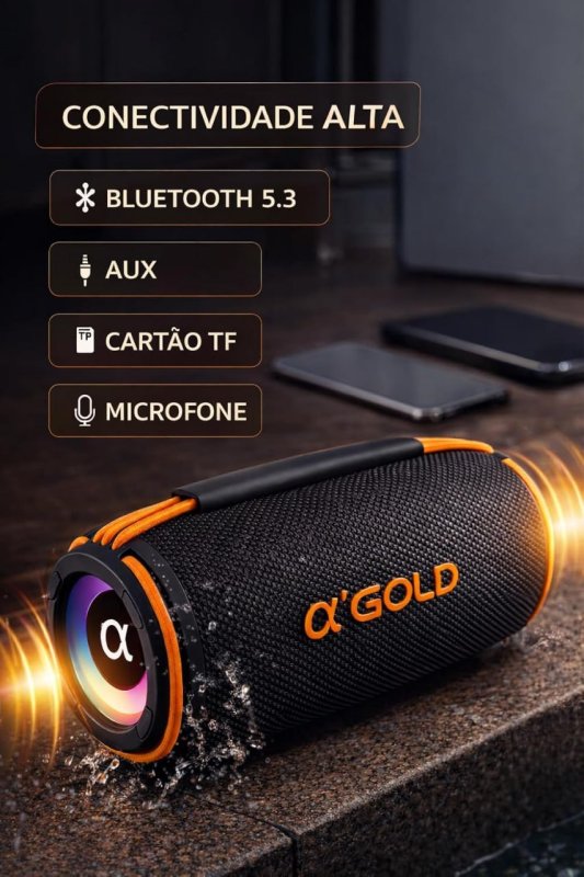 Caixinha de Som Bluetooth 5W, Alto Falante Portátil Sem Fio, Luzes RGB, Entrada P2 e USB