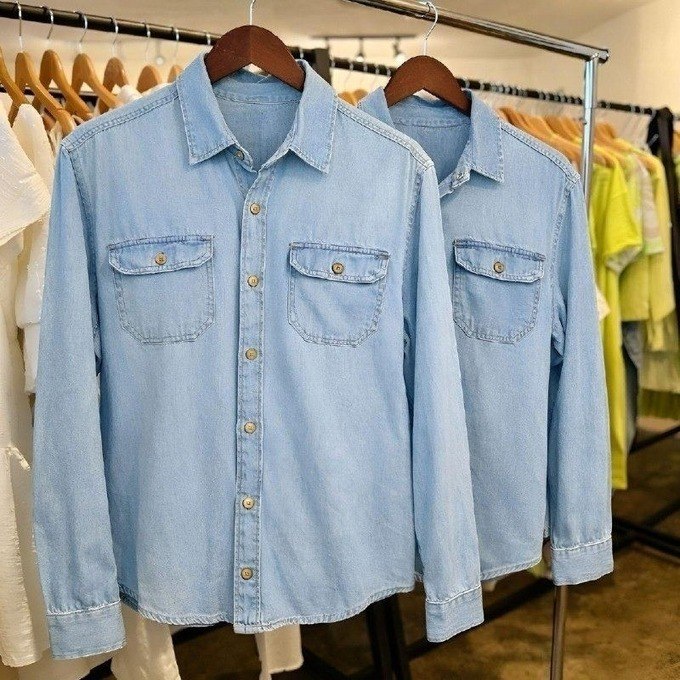 Camisa Social Masculina Jeans Manga Longa Long Fit Slim Luxo + Frete Grátis