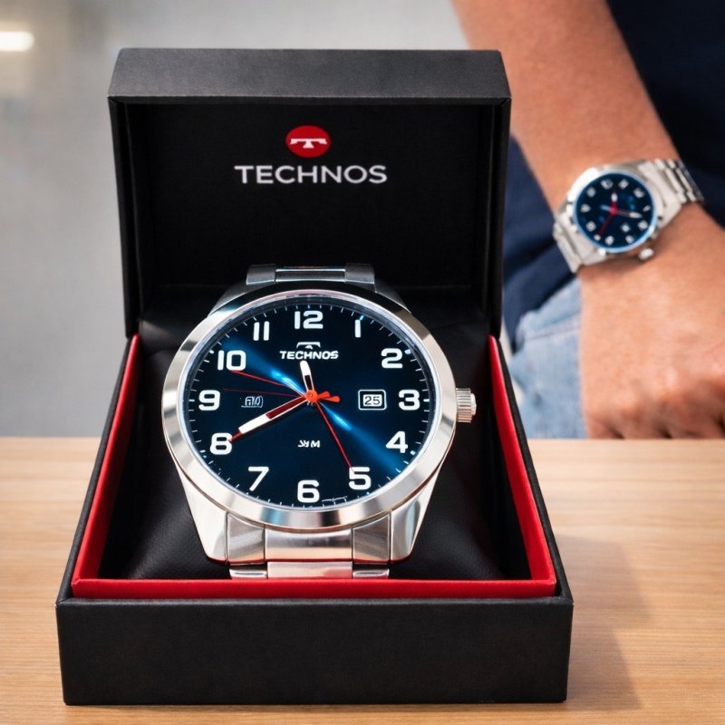 Relógio Masculino Technos Militar Prova D'água Cor Do Bisel Prateado Calendário 2115tyn/1a