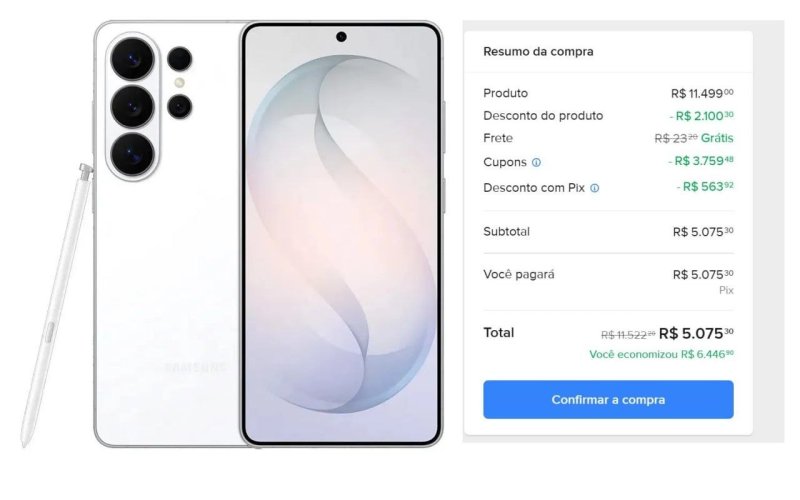 Celular Samsung Galaxy S26 Ultra 5G, 256GB Branco
