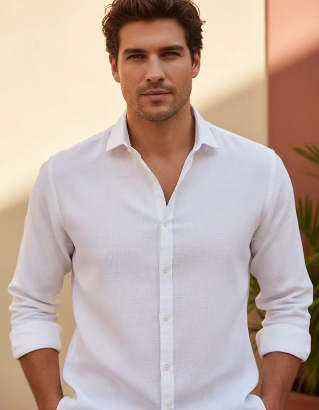 Camisa De Linho Masculina Social Com Botão Manga Longa Opus