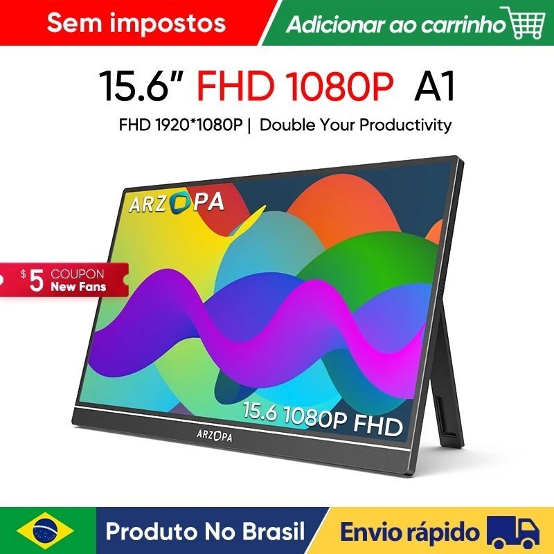 NOVO ARZOPA 15.6 inch Monitor Portátil FHD 1080P IPS USB-C Mini-HDMI