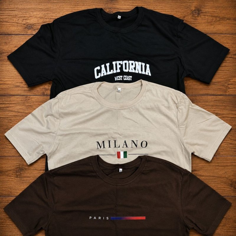 Kit com 3 Camisetas de Algodão Milano Paris Califórnia