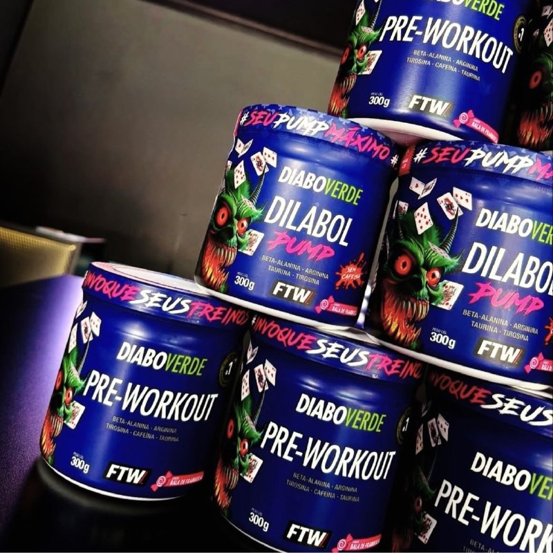 Dilabol Pump Pré Treino Pote 300g Sabor Bala De Framboesa Diabo Verde - FTW