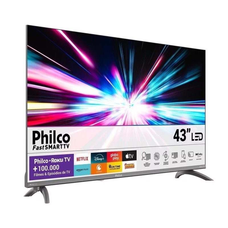 Smart TV LCD LED 43" Philco P43CRA - Full HD com Wi-Fi, 2 USB, 3 HDMI, HDR10, Roku TV, 60Hz