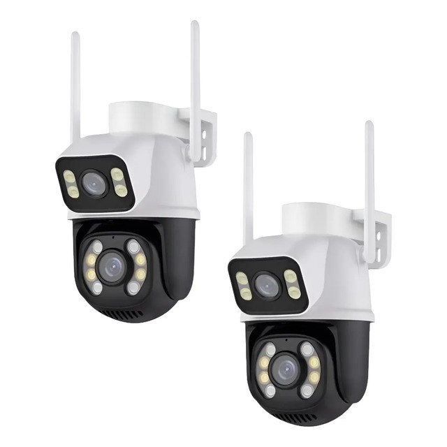 Kit 2 Câmera Wifi Externa A28 App Icsee Dupla Visão 3mp Prova D'água Cor Branco