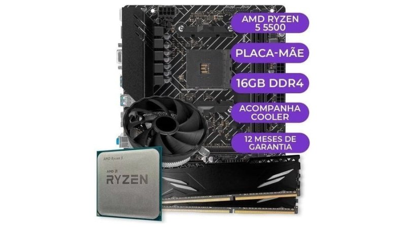 Kit Upgrade Gamer, Processador AMD Ryzen 5 5500, A520M, 16GB DDR4