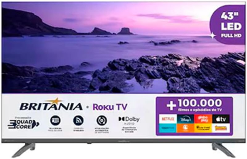 Britânia Smart TV 43 Polegadas Full HD Roku LED HDR10 Dolby Áudio