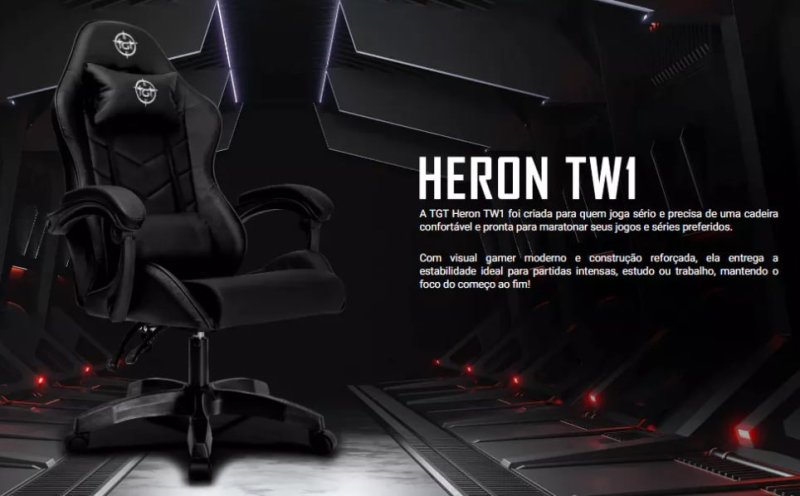 Cadeira Gamer TGT Heron TW1, Preto, TGT-HRTW1-PRT