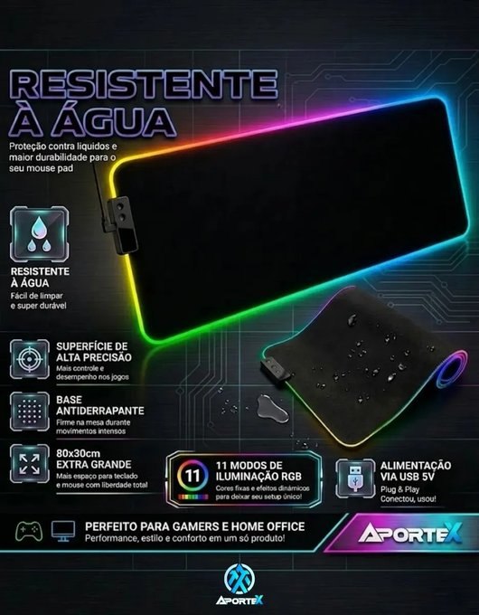 Mousepad Gamer Rgb Aportex 11 Modos Rbg Profissional