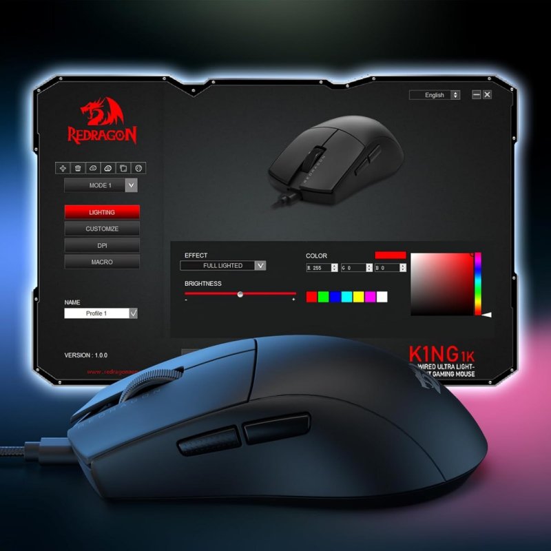 Mouse Gamer Redragon K1ng 1K Preto PAW3327