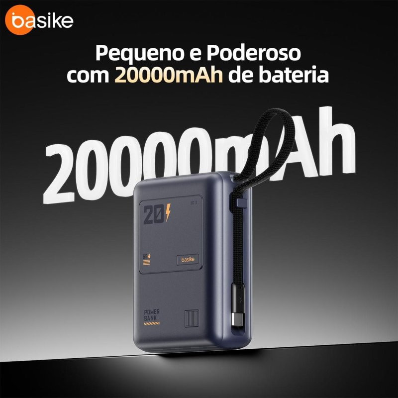 Power Bank Basike 65W 20000mAh com Cabo Tipo-C