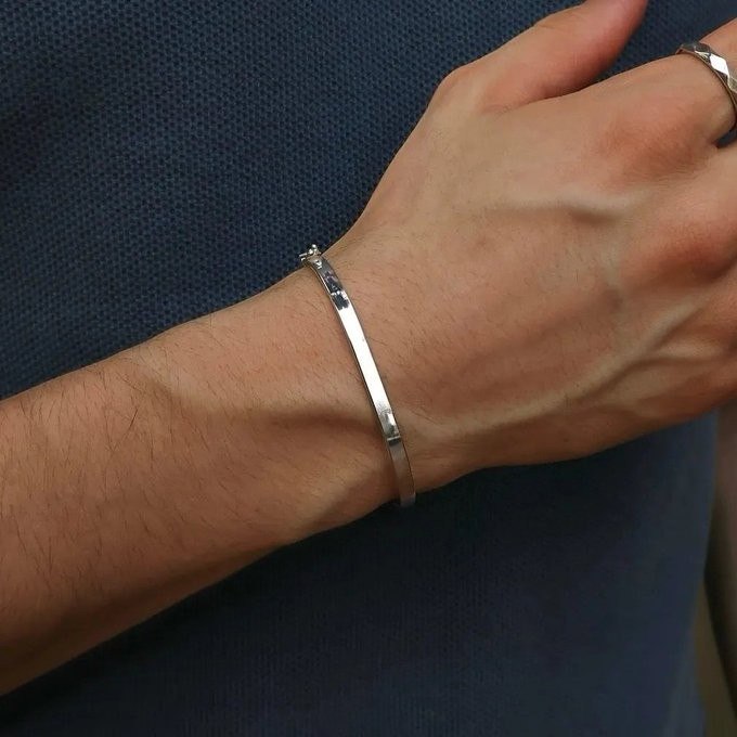 Bracelete De Prata 925 Quadrado