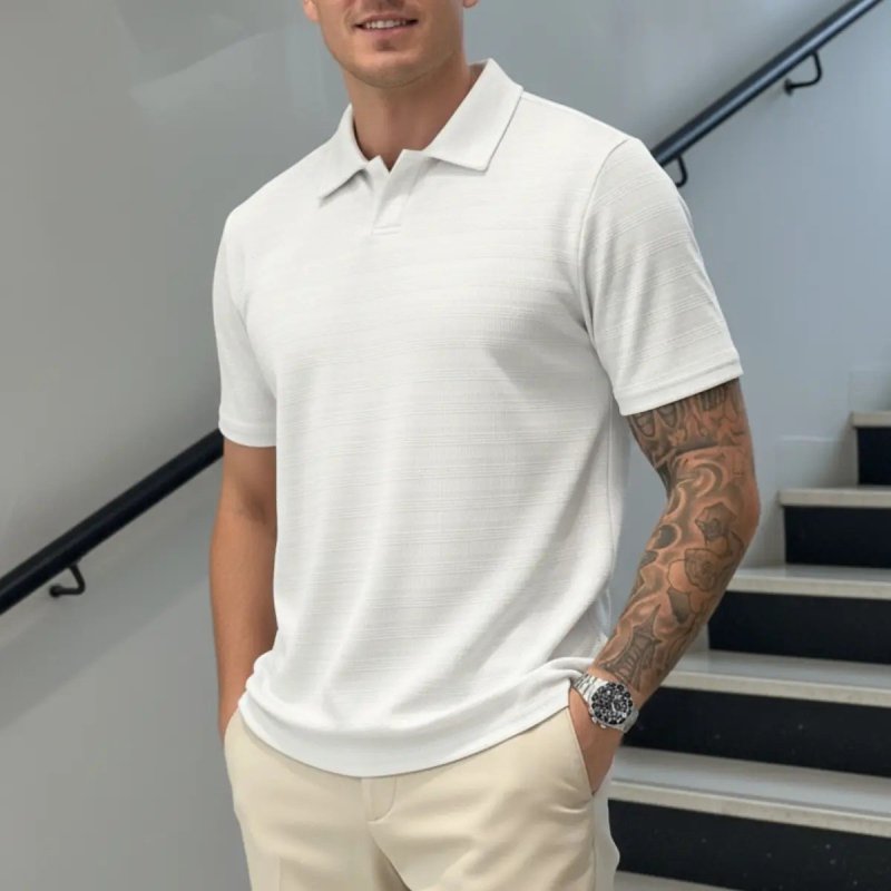 Camisa Texturizada Polo Masculina Gola Henley Old Money
