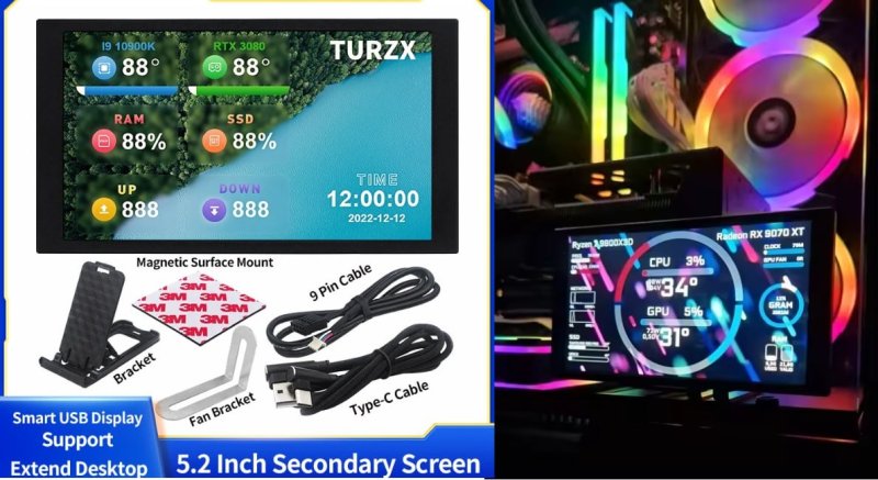 Tela de Monitoramento TURZX 5.2 Polegadas IPS 1280x720 Personalizável