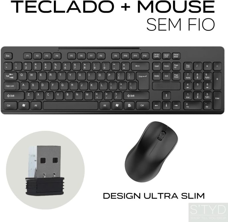 Kit Teclado Mouse Sem Fio, Wireless, Alcance de 10 metros, ABNT2 Brasileiro