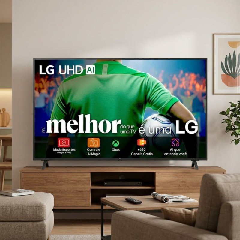 Smart TV LG UHD AI UA85 86 polegadas HDR10 Pro Processador α7 AI Ger 8 webOS 25
