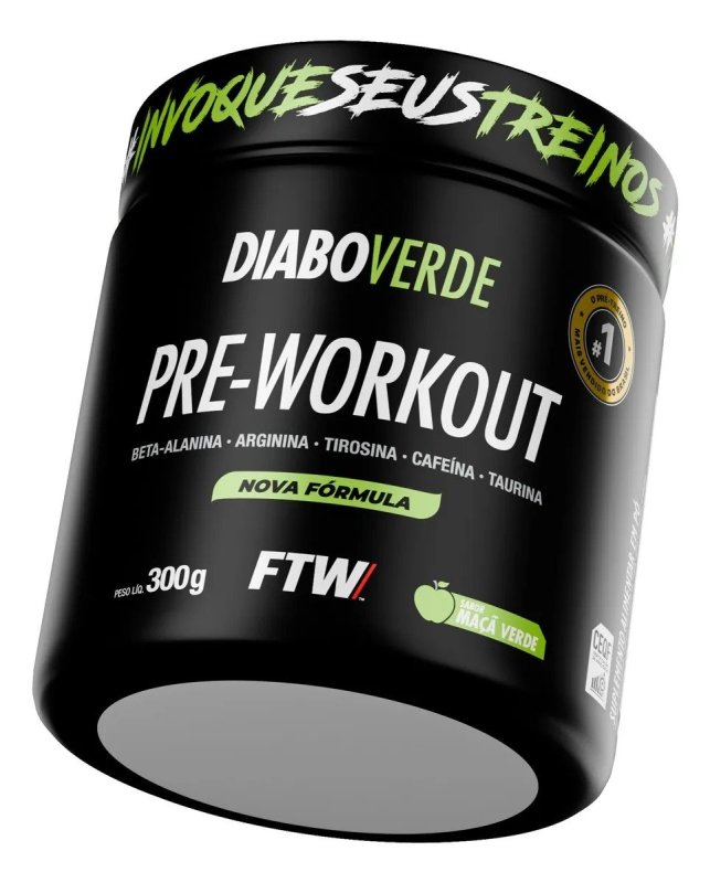 Pré Treino Pre Workout DIABO VERDE Pote 300g Sabor Maça Verde FTW