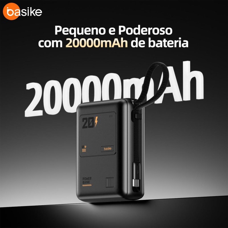 Power Bank Basike 65W 20000mAh com Cabo Tipo-C
