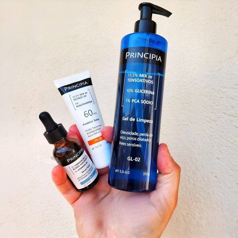 Kit Primeira Rotina Skincare Principia (Gel de Limpeza + Protetor Solar + Sérum Facial)