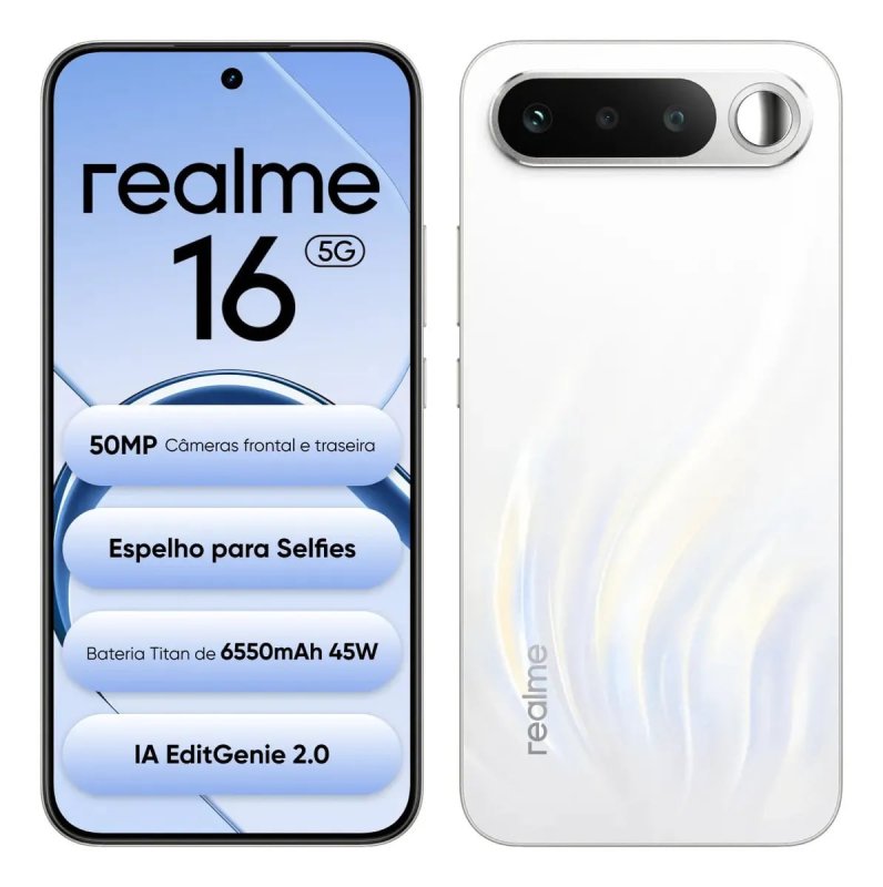 Realme 16 5G - 256GB 12GB RAM - Câmera 50MP - Branco