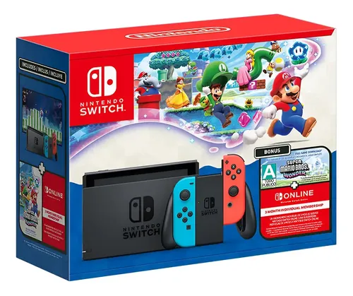 Nintendo Switch PADRÃO + Super Mario Wonder + 3 Meses Switch Online