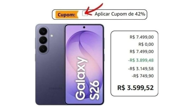 Celular Samsung Galaxy S26 5G, 256GB, 12GB RAM, Câmera Tripla de 50+12+10, Tela Grande de 6.3" - Violeta