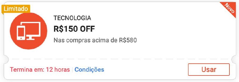 CUPOM SHOPEE - R$150 OFF em compras acima de R$580